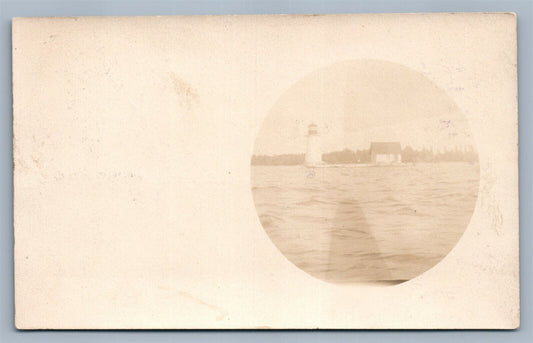ALEXANDRIA BAY NY SUNKEN ROCK LIGHT HOUSE ANTIQUE REAL PHOTO POSTCARD RPPC