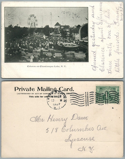 CHAUTAUQUA LAKE N.Y. CELORON 1907 UNDIVIDED ANTIQUE POSTCARD