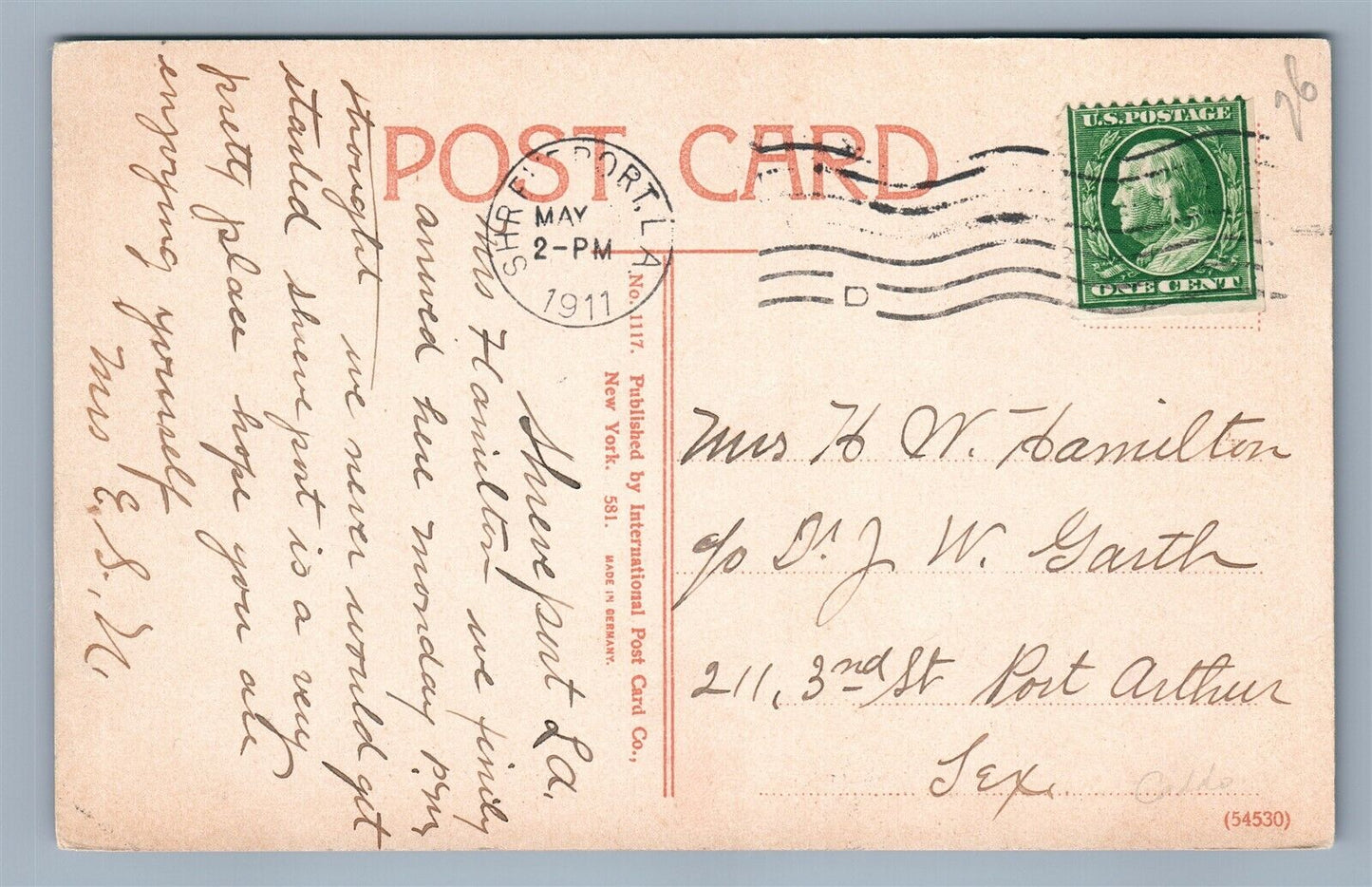 SHREVERPORT LA FANNIN STREET ANTIQUE POSTCARD