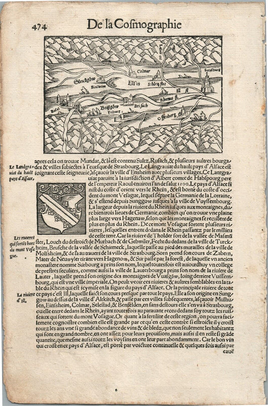 1575 FRANCE MAP LEAF from BELLEFOREST EDITION of MUNSTER COSMOGRAPHY