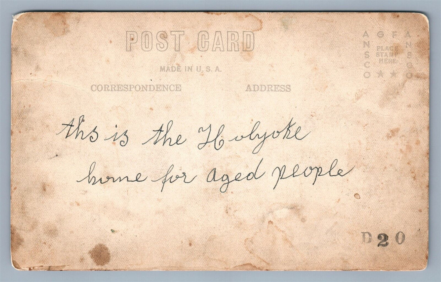 HOLYOKE MA HOME FOR AGED PEOPLE ANTIQUE REAL PHOTO POSTCARD RPPC