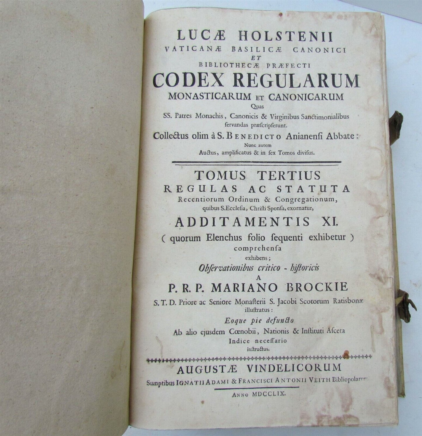 1759 PIGSKIN decorative BINDING ANTIQUE FOLIO Codex Regularum Lucae Holstenii V3