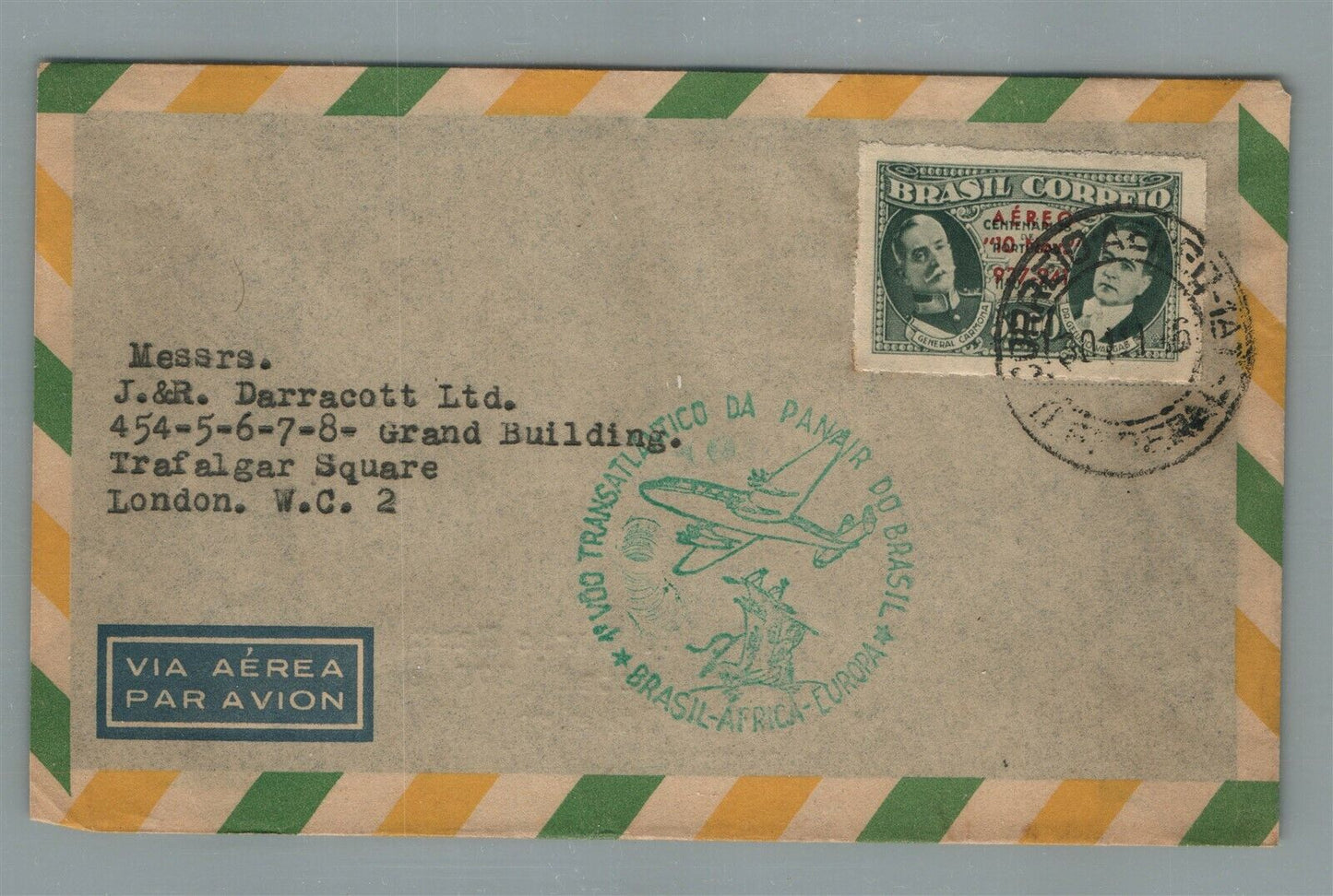 BRAZIL - UK VINTAGE COVER w/ STAMPS & PANAIR CANCEL