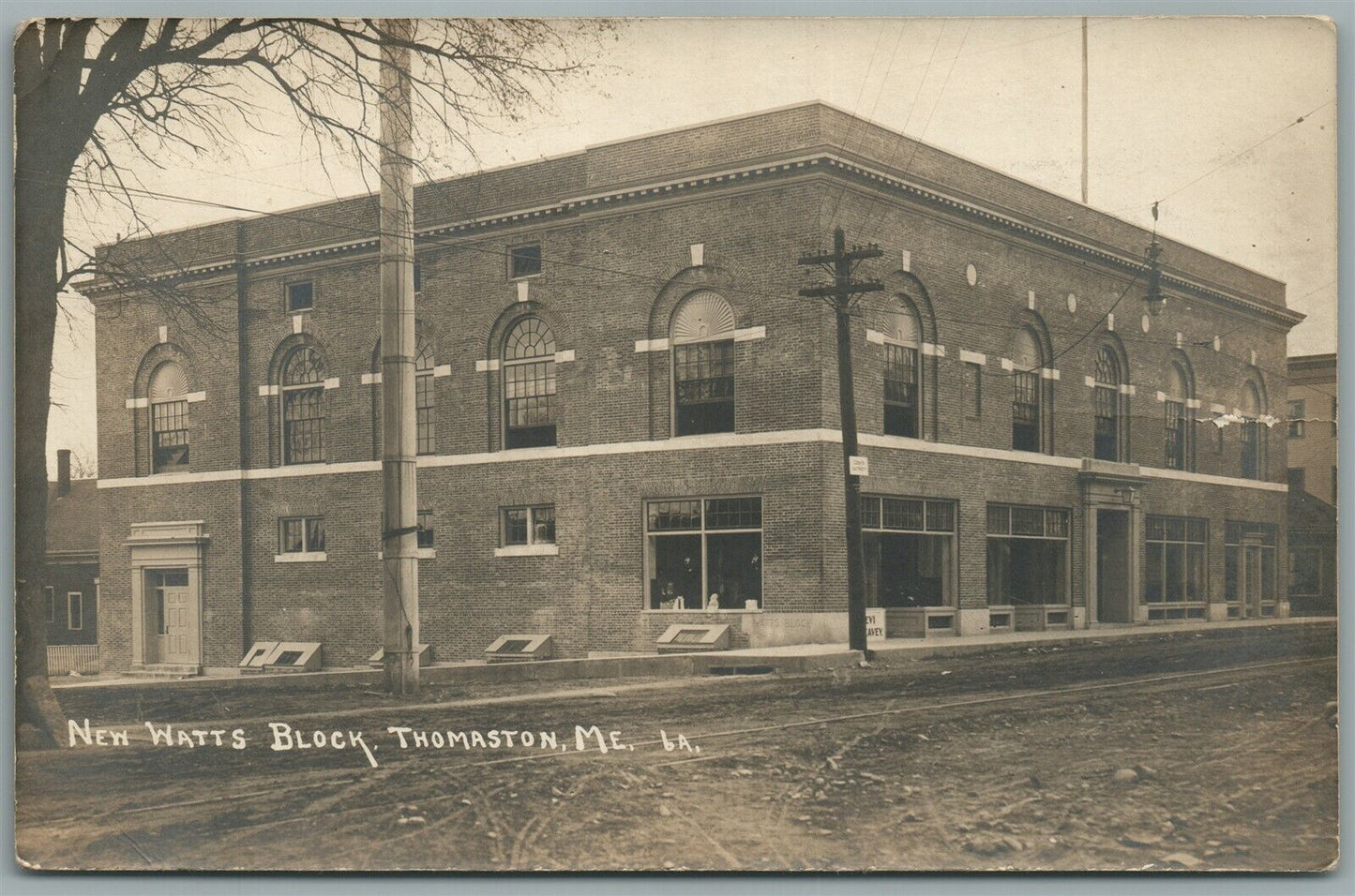 THOMASTON ME NEW WATTS BLOCK ANTIQUE REAL PHOTO POSTCARD RPPC