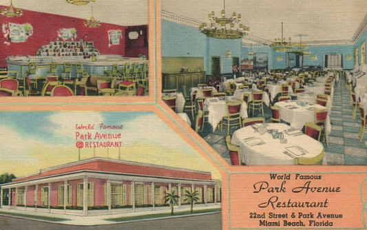 MIAMI BEACH FL PARK AVENUE RESTAURANT VINTAGE POSTCARD