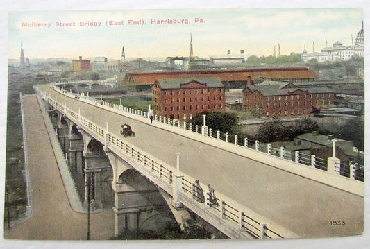 ANTIQUE 1912 POSTCARD MULBERRY STREET BRIDGE HARRISBURG PA