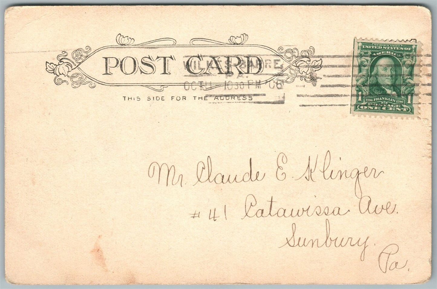 WILKES-BARRE PA PANORAMA 1906 UNDIVIDED ANTIQUE POSTCARD