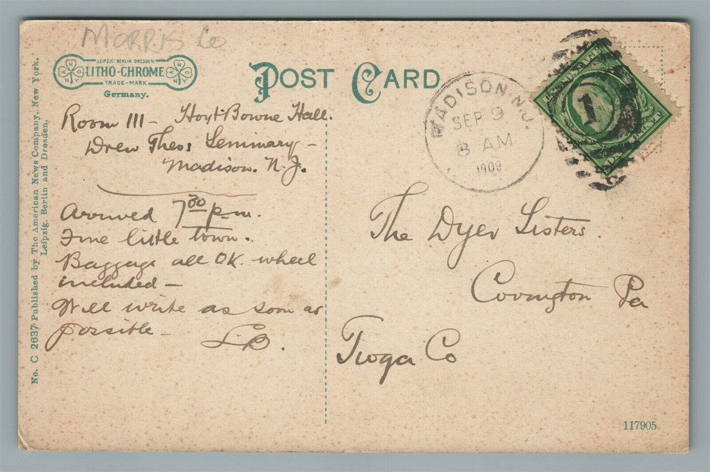 MADISON NJ DREW SEMINARY ANTIQUE POSTCARD