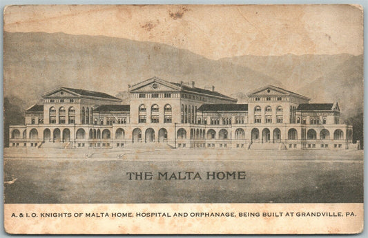 GRANDVILLE PA KNIGHTS OF MALTA HOSPITAL & ORPHANAGE ANTIQUE UNDIVIDED POSTCARD