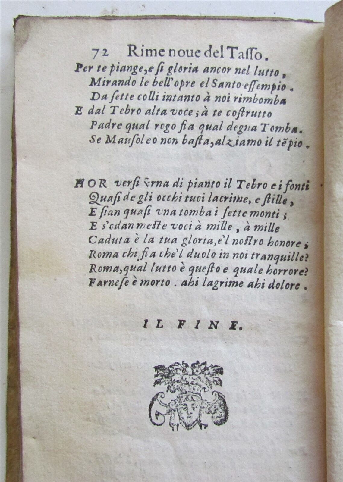 1589 Rime Nove Del Signor Torquato Tasso antique in Italian 16th CENTURY vellum