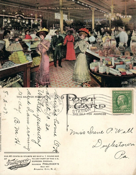 ATLANTIC CITY N.J. 1909 ANTIQUE POSTCARD