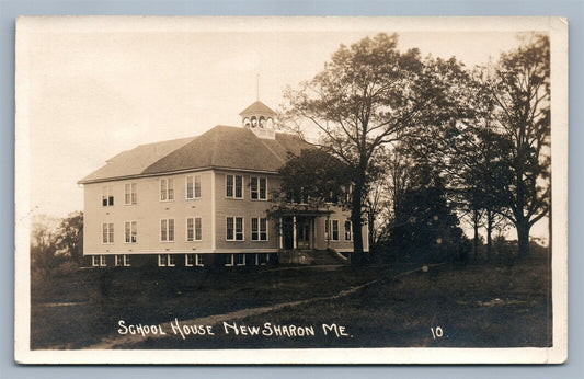 NEW SHARON ME SCHOOL HOUSE ANTIQUE REAL PHOTO POSTCARD RPPC