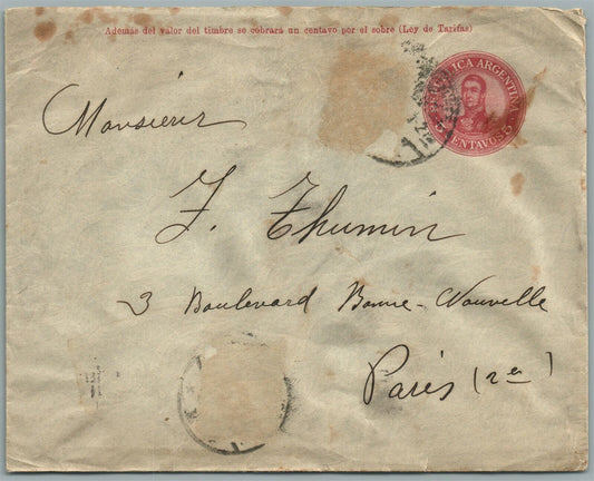 ARGENTINA to PARIS FRANCE 1911 ANTIQUE COVER