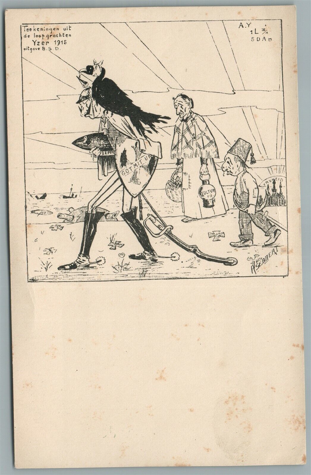 WWI 1915 ANTI-GERMAN PROPAGANDA ANTIQUE POSTCARD