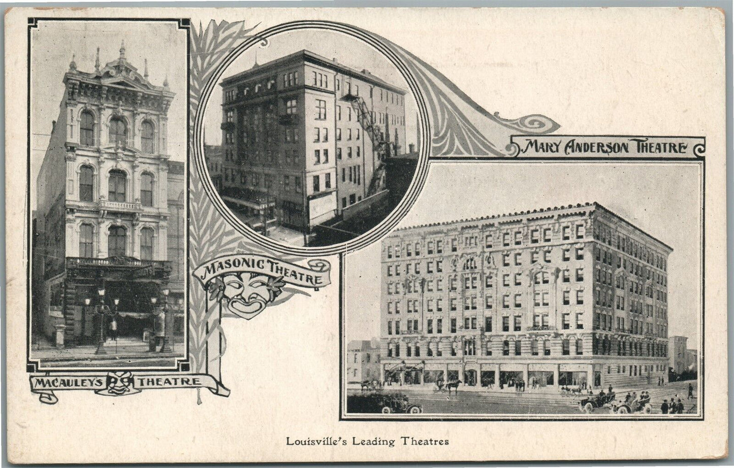 LOUISVILLE KY LEADING THEATRES ANTIQUE POSTCARD