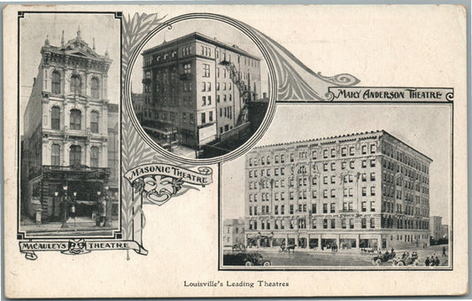 LOUISVILLE KY LEADING THEATRES ANTIQUE POSTCARD