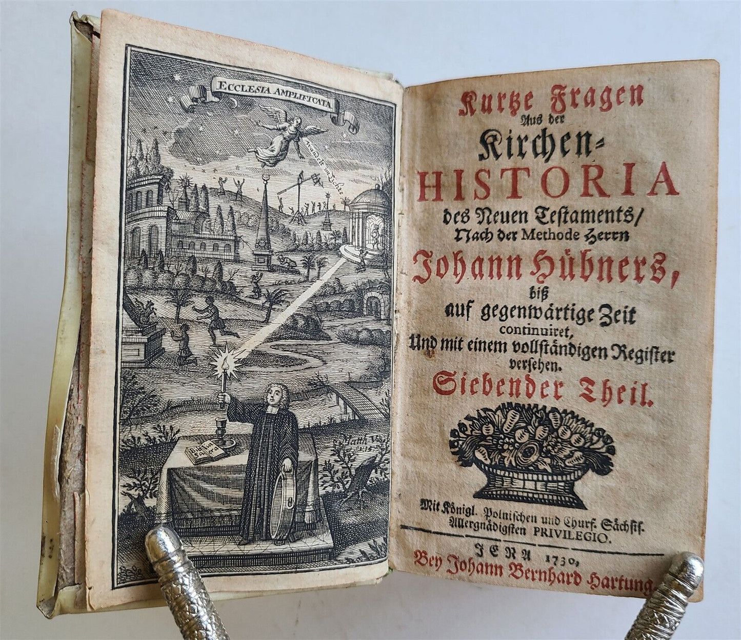 1730 CHURCH HISTORY of BIBLE NEW TESTAMENT antique VELLUM BOUND in GERMAN