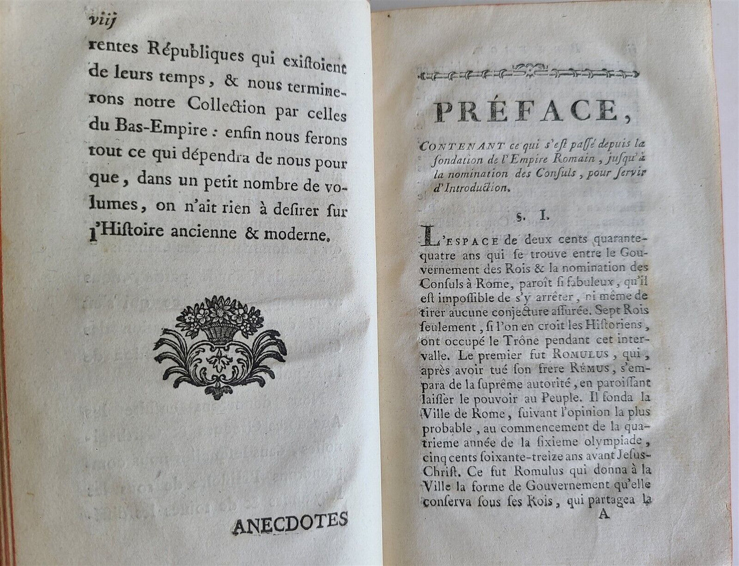 1778 ANECDOTES DE L'EMPIRE ROMAIN antique FRENCH HISTORY of ROMAN EMPIRE