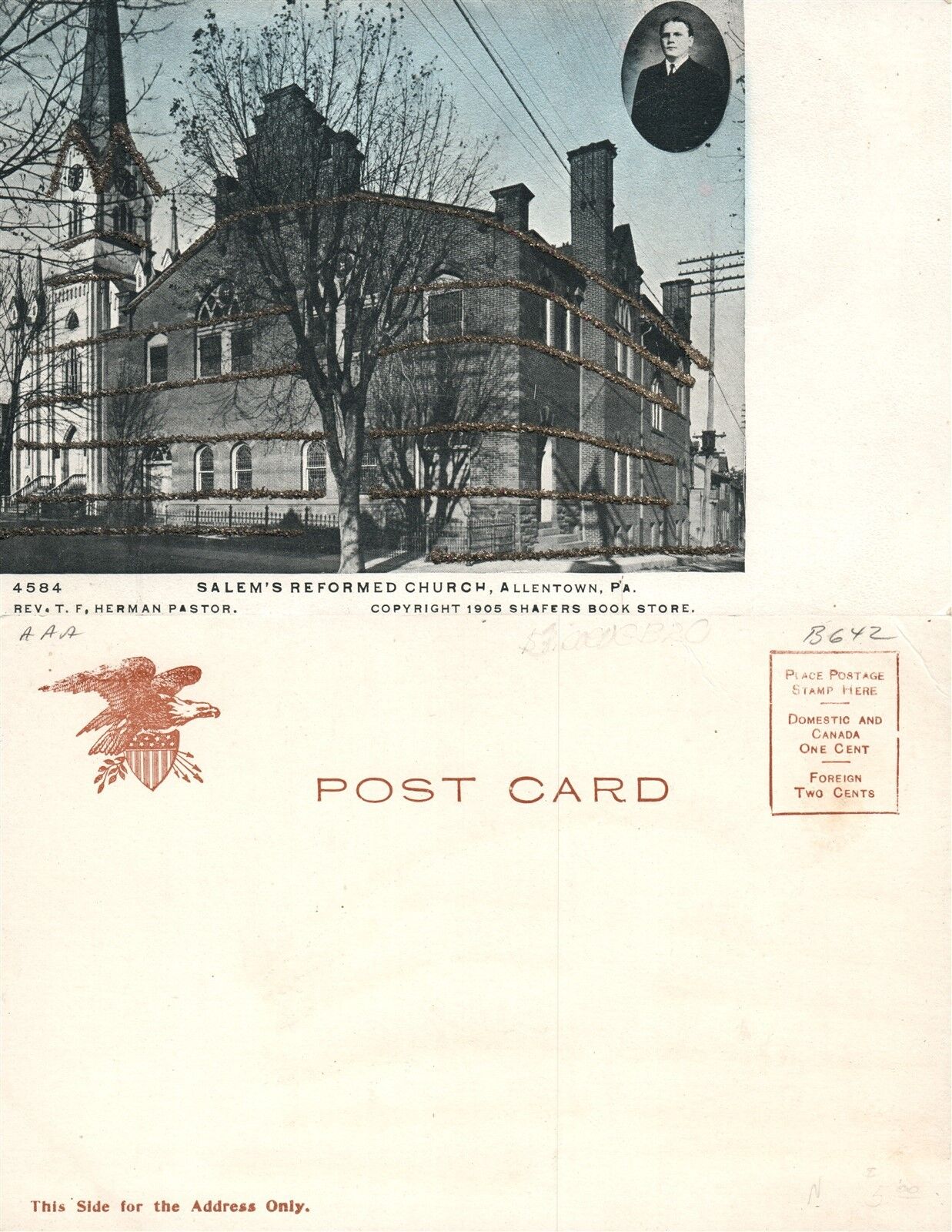 ALLENTOWN PA SALEM REFORMED CHURCH UNDIVIDED ANTIQUE POSTCARD