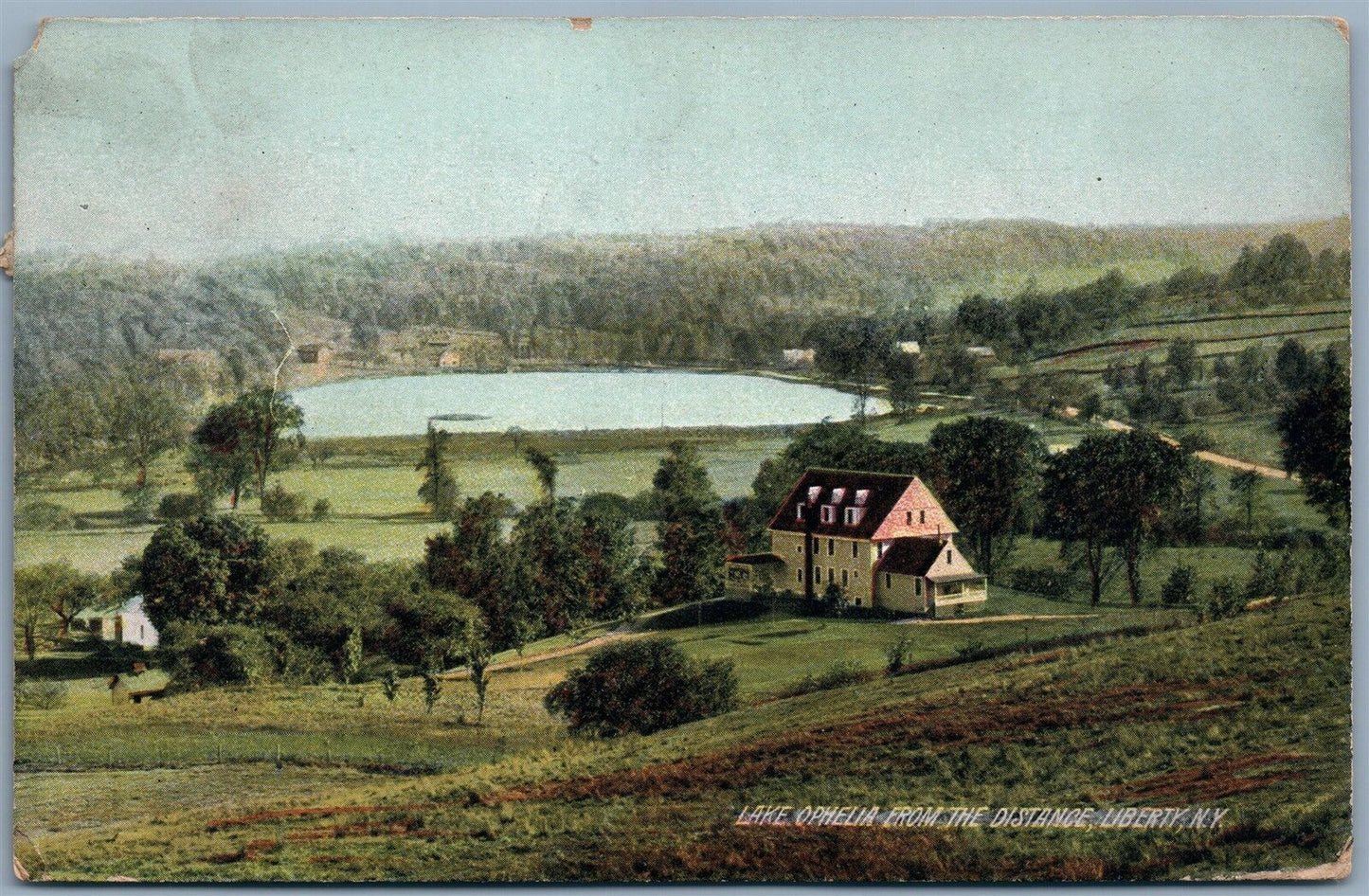 LIBERTY NY LAKE OPHELIA 1910 ANTIQUE POSTCARD