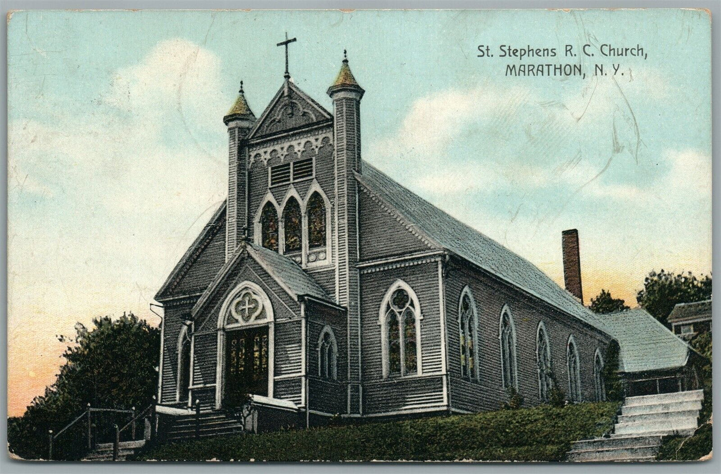 MARATHON NY ST. STEPHENS R.C. CHURCH ANTIQUE POSTCARD