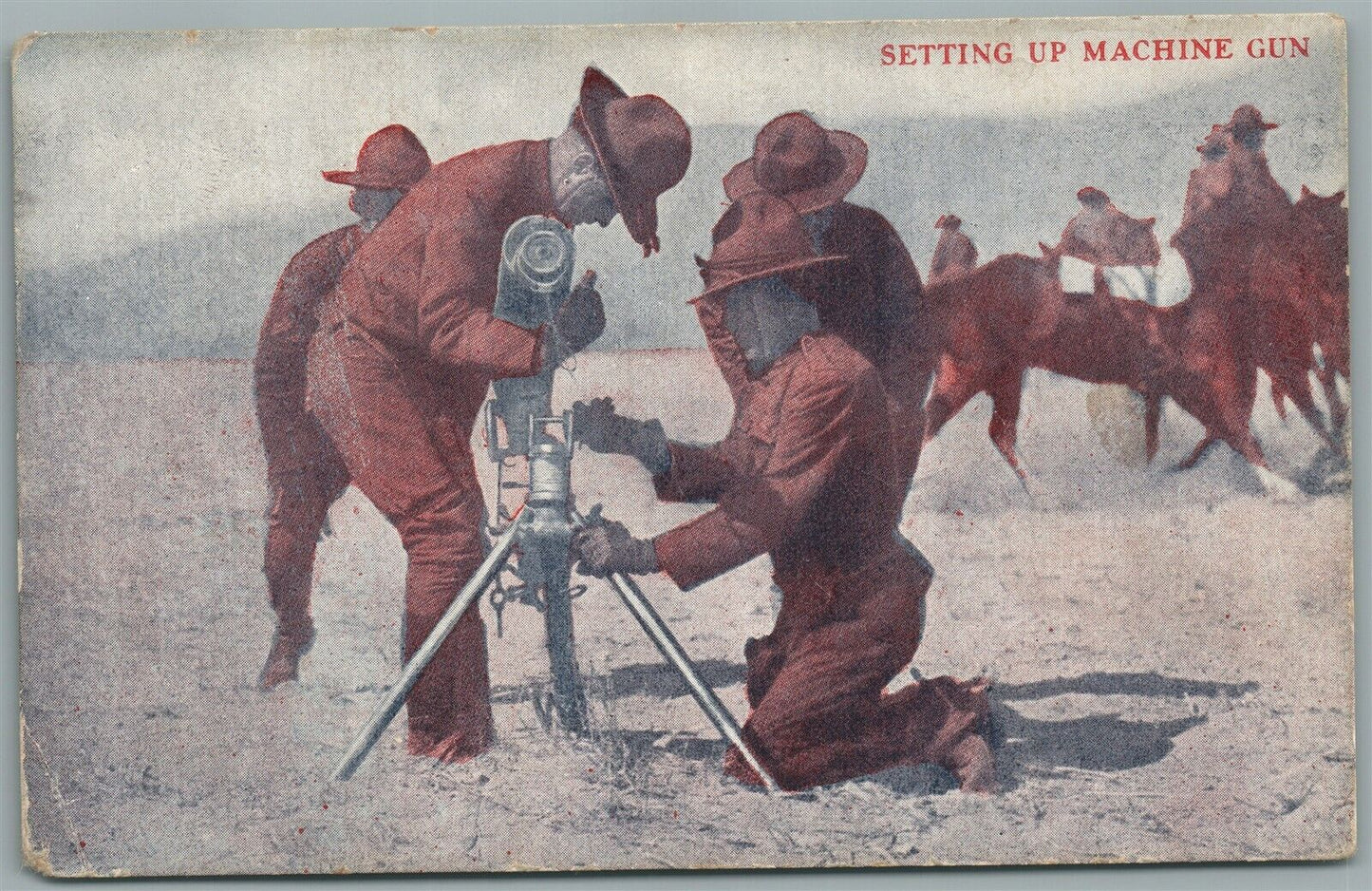 SETTING UP MACHINE GUN WWI ERA ANTIQUE POSTCARD