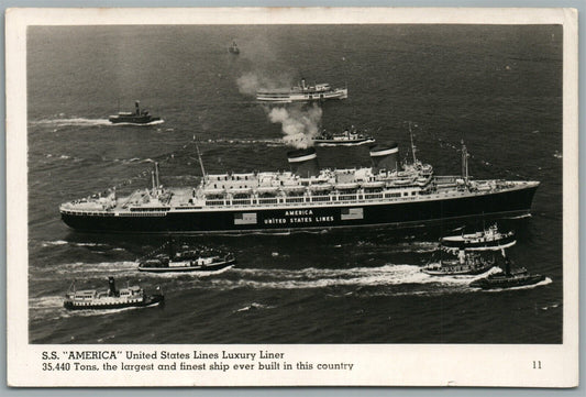 SS AMERICA UNITED STATES LINES LUXURY LINER VINTAGE REAL PHOTO POSTCARD RPPC