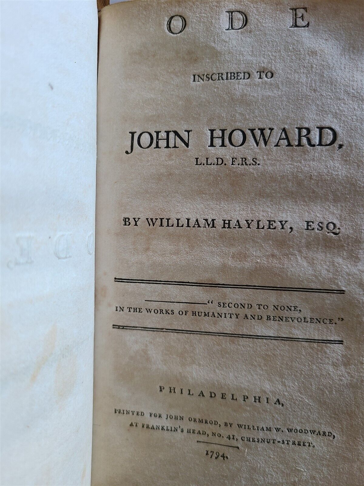 1794 VIEW of LIFE TRAVELS PHILANTHROPIC LABORS of JOHN HOWARD antique AMERICANA