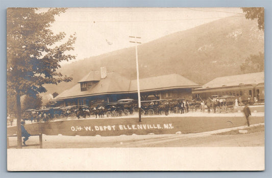 ELLENVILLE NY RAILROAD DEPOT ANTIQUE REAL PHOTO POSTCARD RPPC railway station