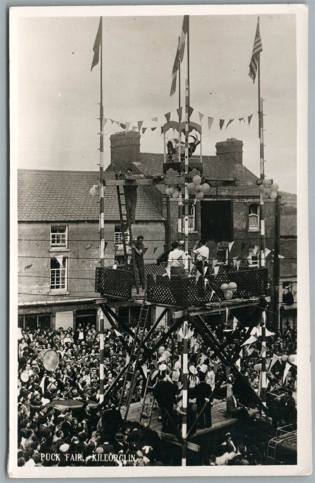 IRELAND KILLORGLIN PUCK FAIR VINTAGE REAL PHOTO POSTCARD RPPC