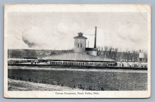 PAULS VALLEY OK COTTON COMPRESS 1908 ANTIQUE POSTCARD