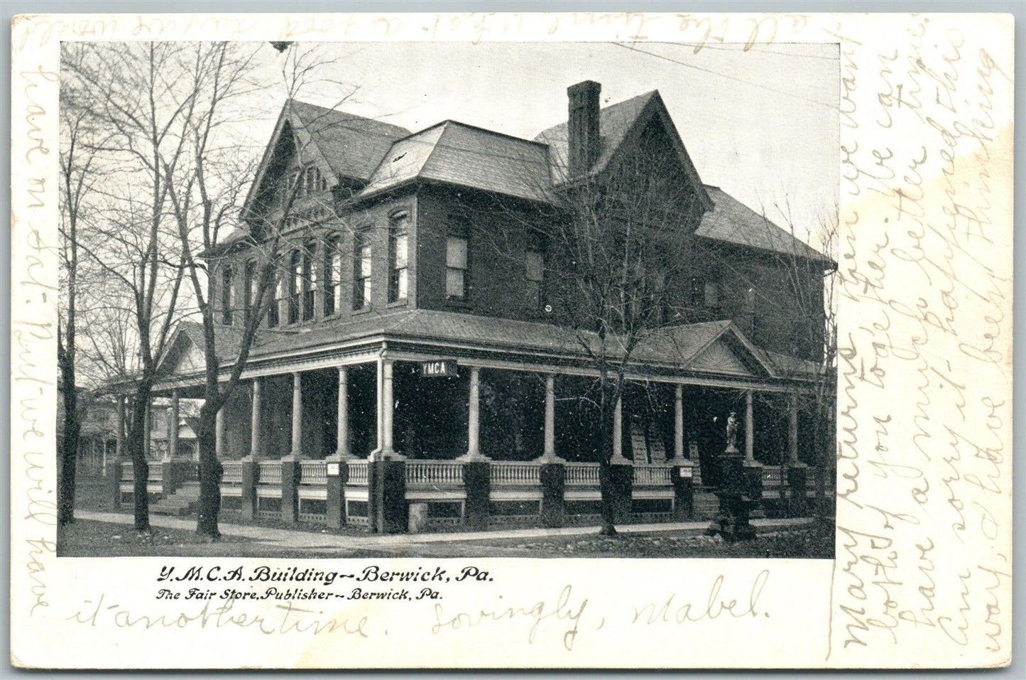BERWICK PA Y.M.C.A. 1908 ANTIQUE POSTCARD