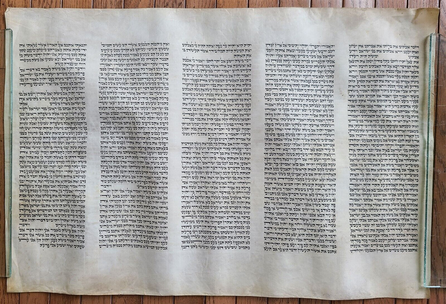 TORAH SCROLL FRAGMENT MANUSCRIPT on VELLUM ANTIQUE BIBLE 20.5 x 30.5"