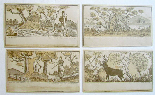 SET OF 4 ANTIQUE VICTORIAN PUZZLE TRADE CARDS