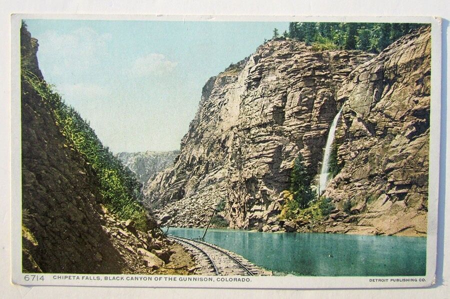 CHIPETA FALLS BLACK CANYON GUNNISON COLORADO RAILROAD railway ANTIQUE POSTCARD