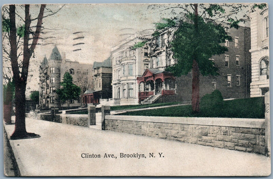 BROOKLYN NY CLINTON AVENUE 1908 ANTIQUE POSTCARD