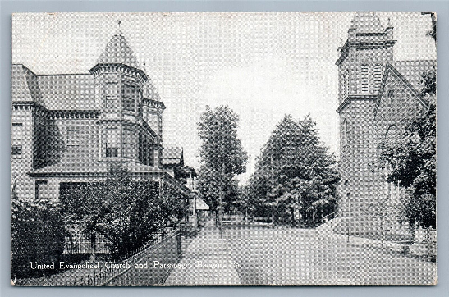 BANGOR PA UNITED EVANGELICAL CHURCH ANTIQUE POSTCARD