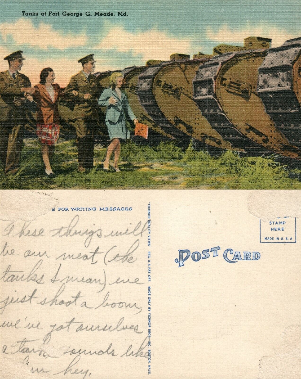 TANKS AT FORT GEORGE G. MEADE MD VINTAGE POSTCARD