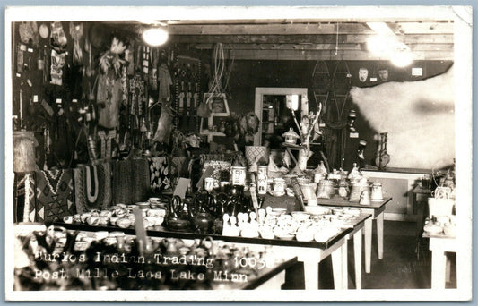 INDIAN TRADING POST MILLE LACS LAKE MN ANTIQUE REAL PHOTO POSTCARD RPPC