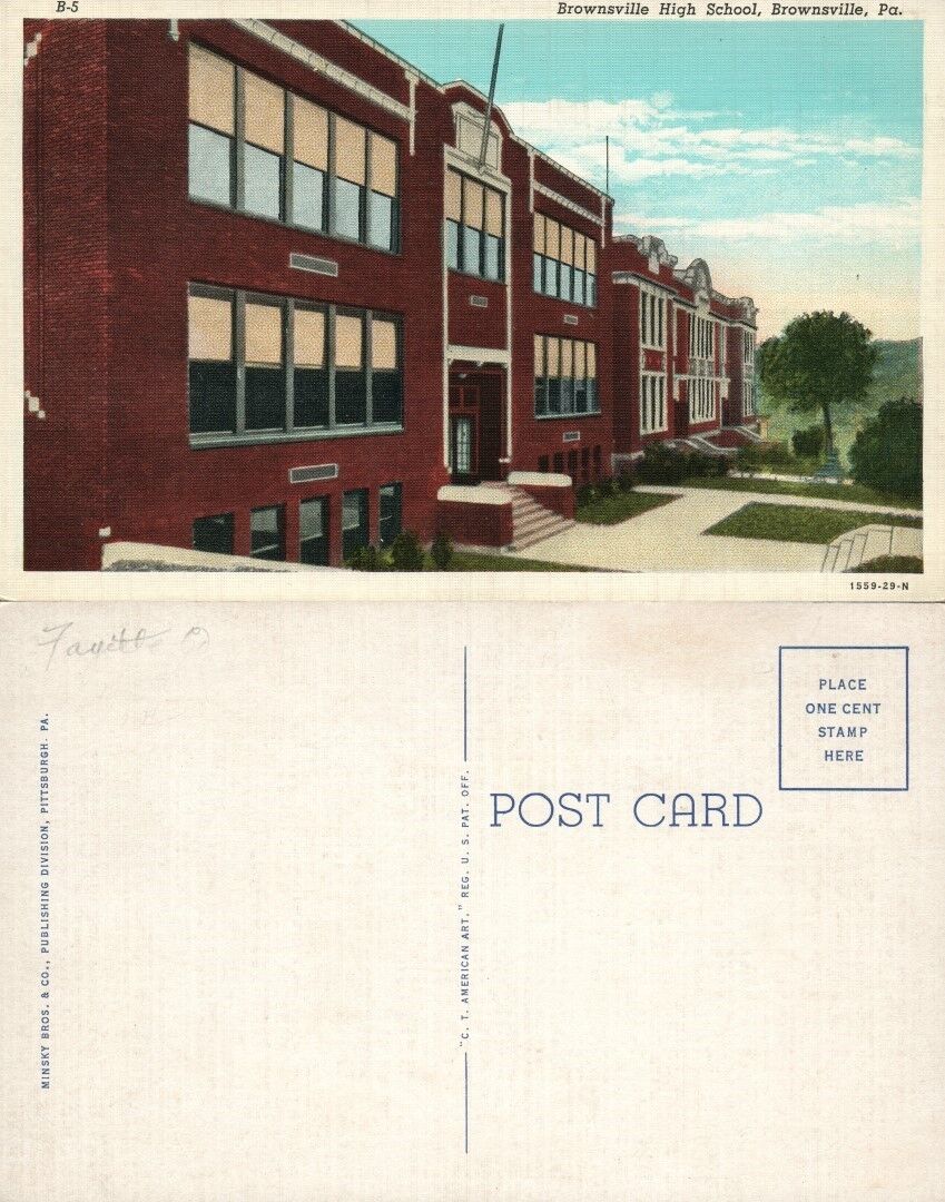 BROWNSVILLE PA HIGH SCHOOL VINTAGE POSTCARD