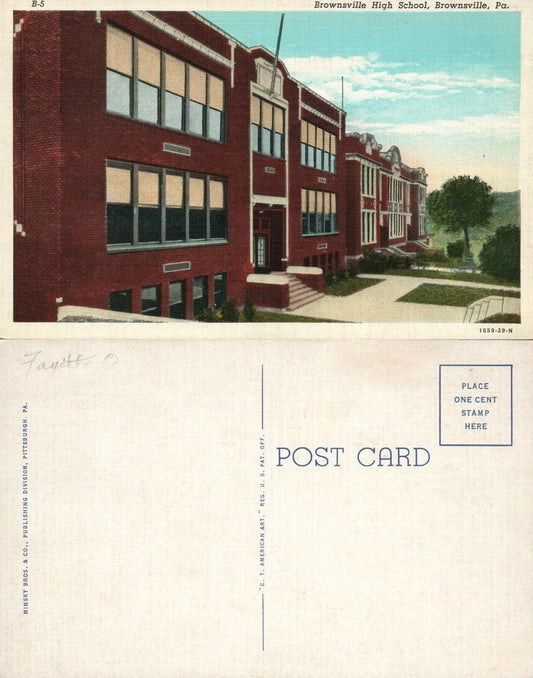 BROWNSVILLE PA HIGH SCHOOL VINTAGE POSTCARD