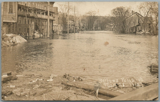 BELLOWS FALLS VT MARCH 28 1913 FLOOD SCENE ANTIQUE REAL PHOTO POSTCARD RPPC