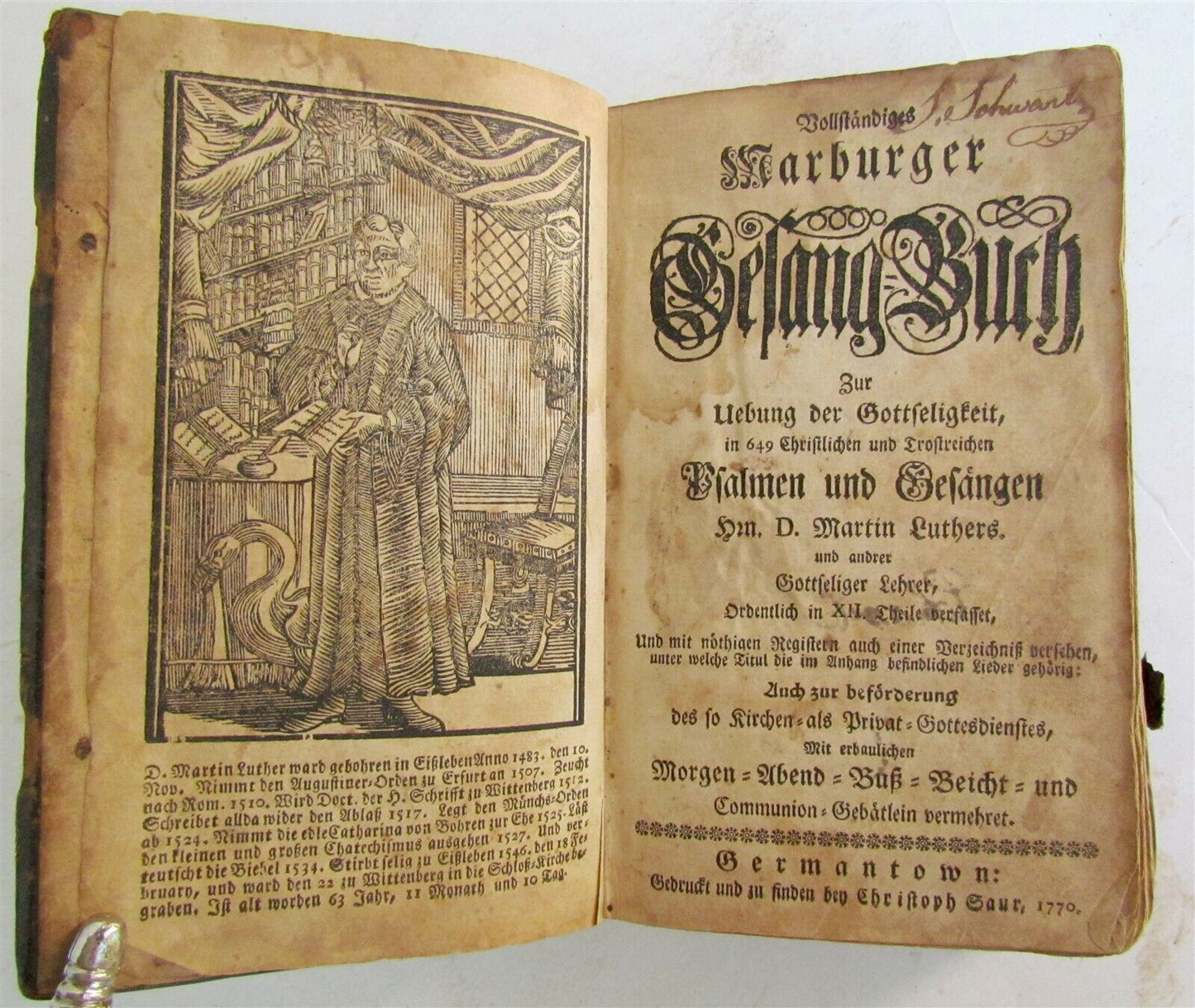 1770 CHRISTOPH SAUR Sauer antique GERMANTOWN AMERICANA in GERMAN rare