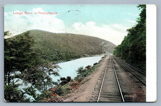 LEHIGH RIVER PA REILROAD TRACKS 1907 ANTIQUE POSTCARD