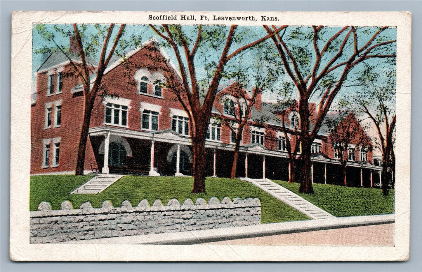 FT. LEAVENWORTH KS SCOFFIELD HALL ANTIQUE POSTCARD