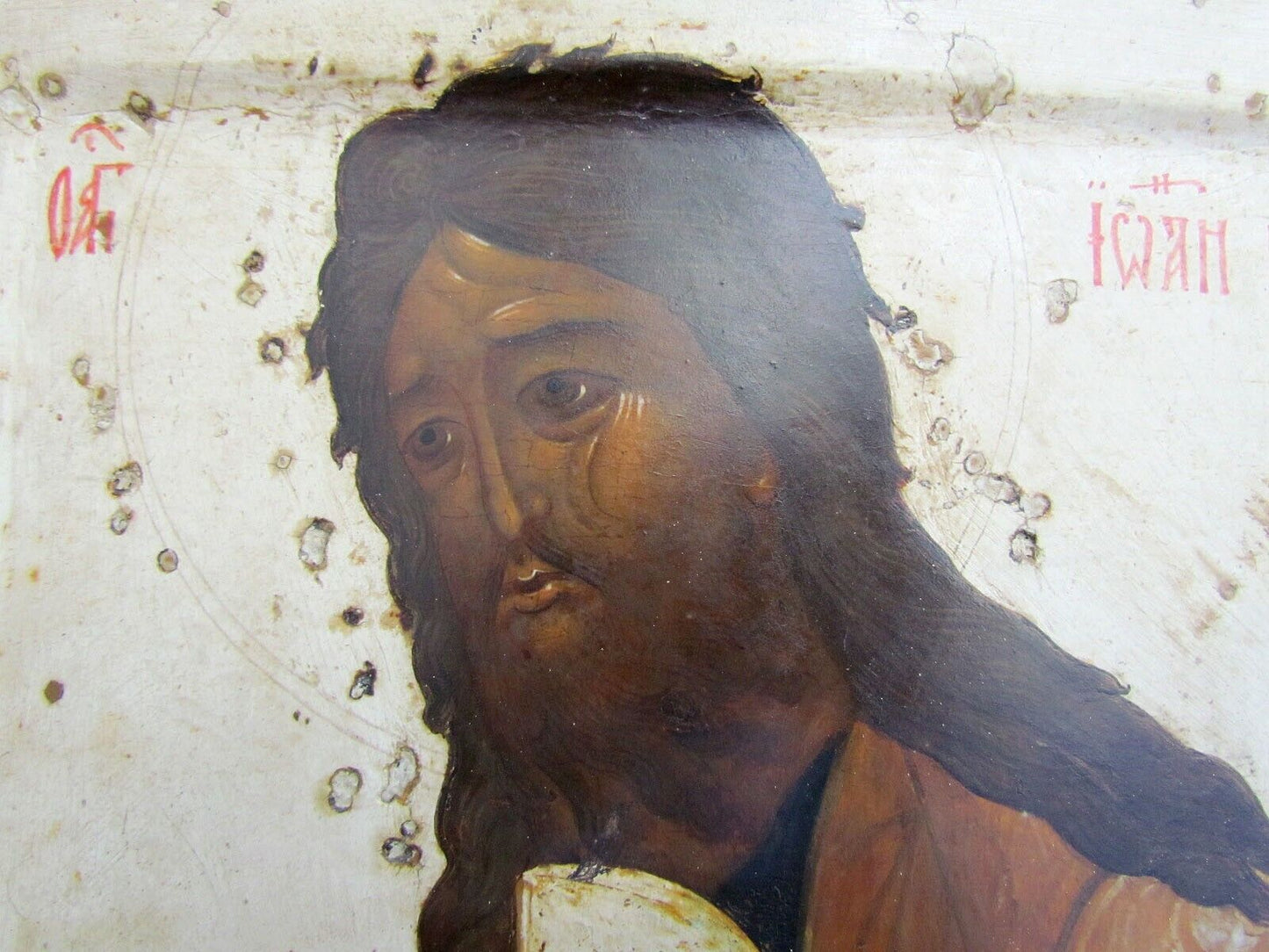 RUSSIAN TRADITIONAL ICON of JOHN THE BAPTIST ANTIQUE late17th-early 18th cent.