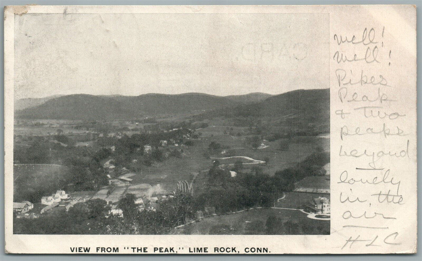 LIME ROCK CT VIEW FROM THE PEACK ANTIQUE POSTCARD