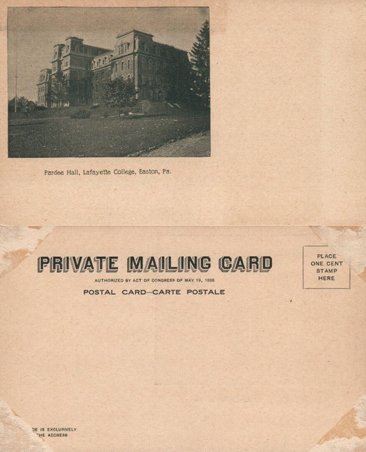 EASTON PA LAFAYETTE COLLEGE PARDEE HALL UNDIVIDED ANTIQUE POSTCARD PRIVATE MAIL