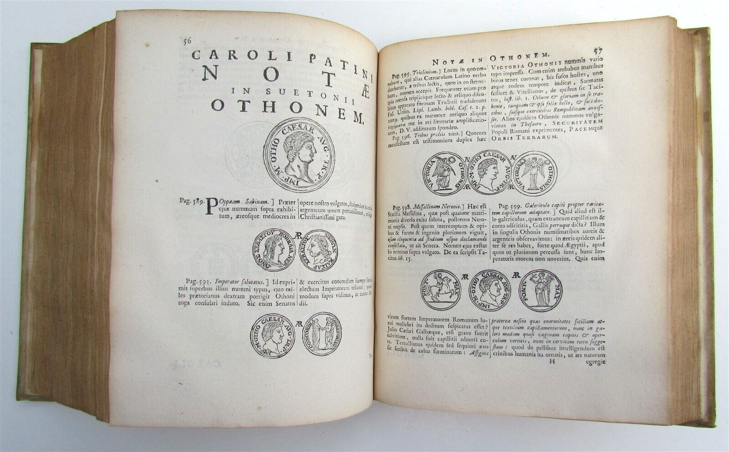 1708 SUETONIUS ILLUSTRATED antique BLINDSTAMPED VELLUM w/ coat of arms of HAGUE