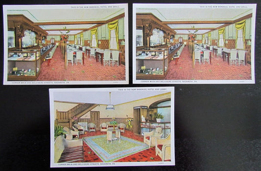 NAZARETH PA BARONIAL HOTEL MAIN & BELVIDERE STREET LOT OF 3 VINTAGE POSTCARDS
